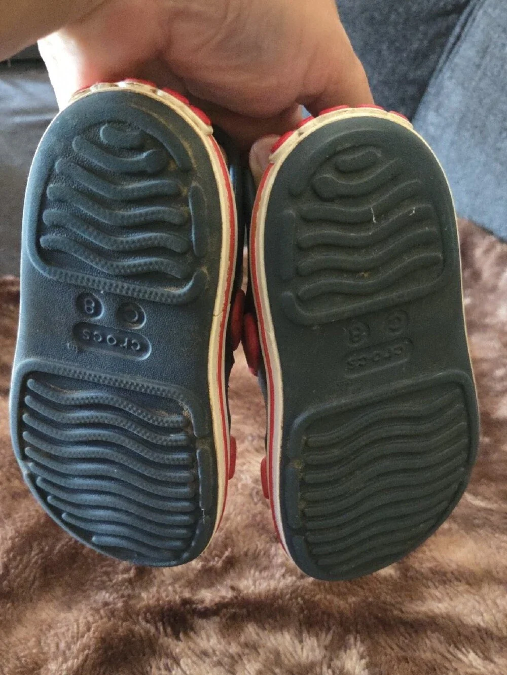 Crocs Navy and Red Adjustable Strap Sandals